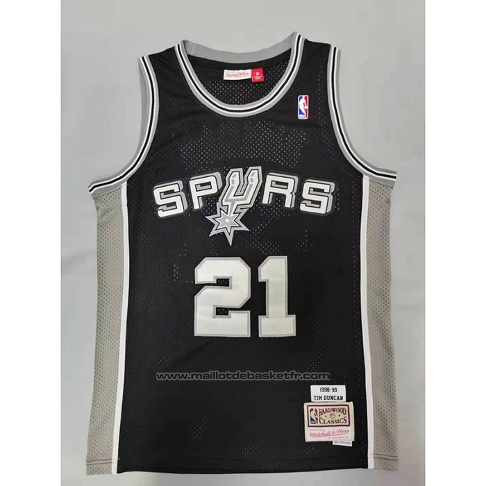 Maillot San Antonio Spurs Tim Duncan #21 Mitchell & Ness 1998-99 Noir2